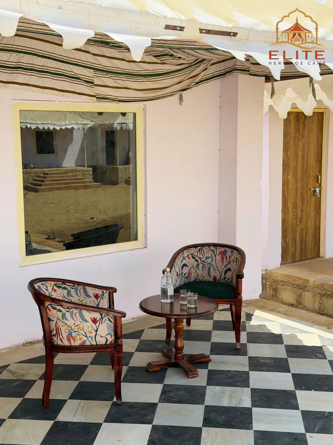 Outdoor seating at Elite Heritage Camp